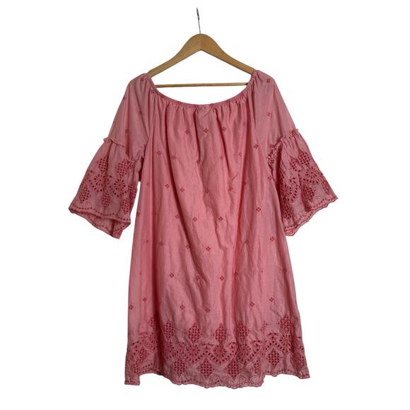 St. John’s Bay Women’s Cotton Dress Peach Eyelet Embroidery Off Shoulder Size L - Picture 6 of 7